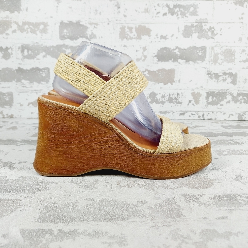 New Lucky Brand Delukah Dark Natural Wedge Heel Slingback Platform Sandals H814 - Picture 5 of 13